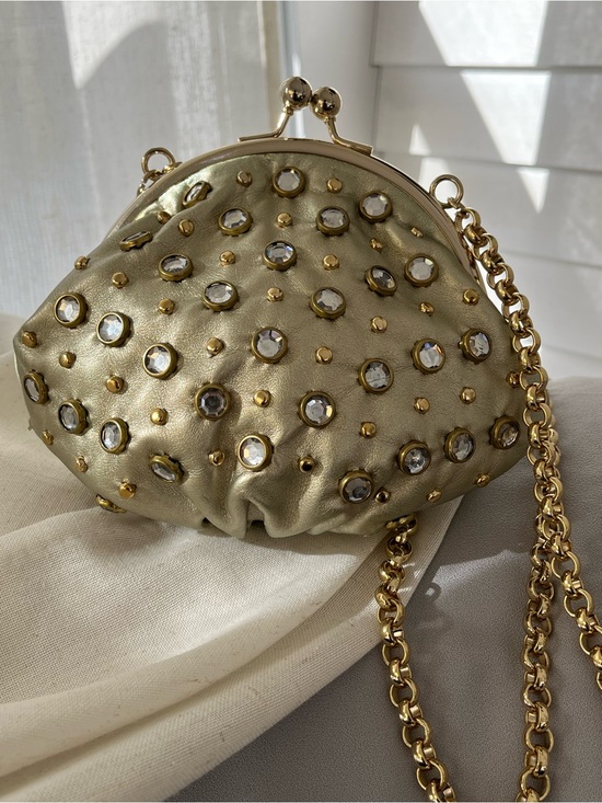 Kathy Van Zeeland Handbags - Kathy Van Zeeland Gold Kiss Lock Jeweled Crossbody Bag, EUC